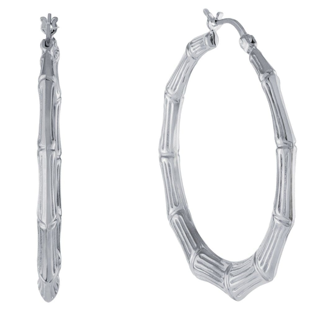 Sterling Silver 40mm Bamboo Style Click-Top Hoop Earrings - New Health & Beauty - Sterling Silver
