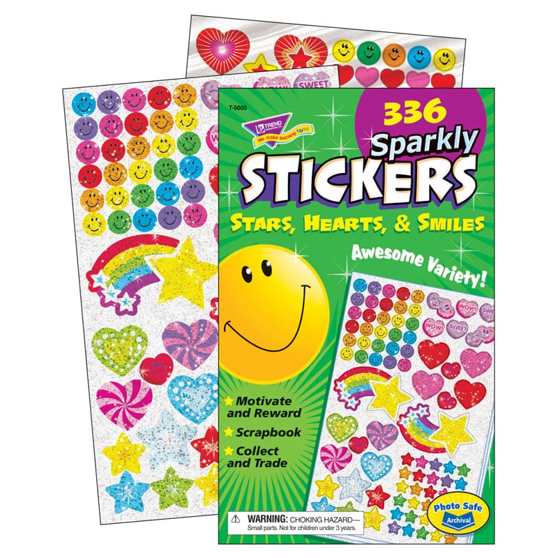 Sticker Pad Sparkly Stars Hearts & Smiles (Pack of 8) - Stickers - Trend Enterprises Inc.