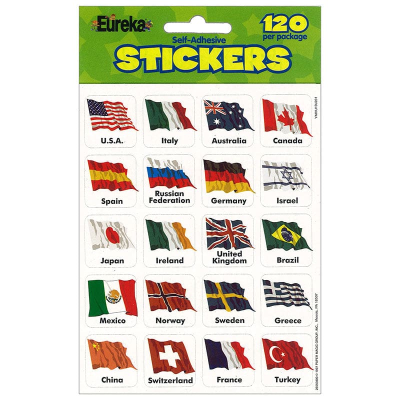 Stickers World Flags (Pack of 12) - Social Studies - Eureka