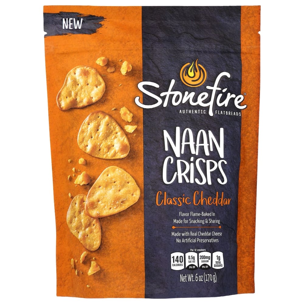 STONEFIRE: Classic Cheddar Naan Crisps, 6 oz (Case of 4) | ShelHealth