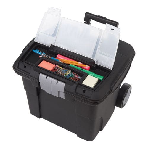 Storex Premium Mobile File Transport Box With Telescoping Handle And Organizer Tray Letter Files 15 X 16.38 X 14.25 Black/gray - School