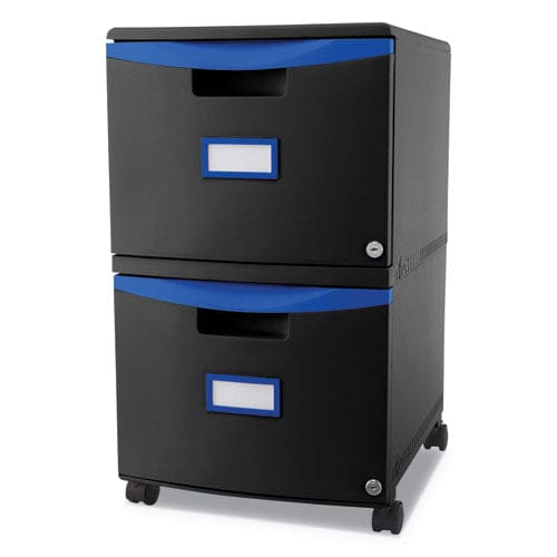 Storex Two-drawer Mobile Filing Cabinet 2 Legal/letter-size File Drawers Black/blue 14.75 X 18.25 X 26 - Furniture - Storex