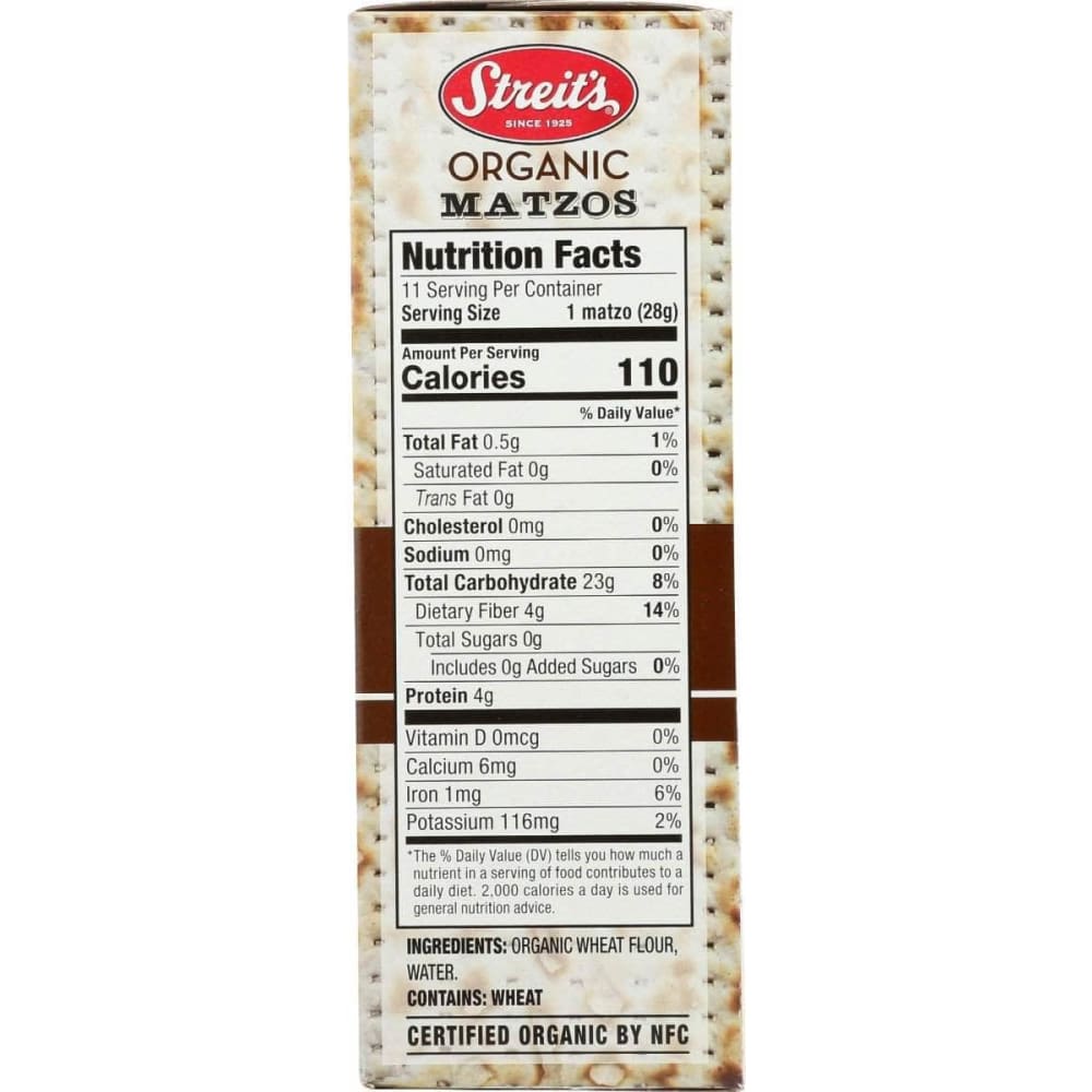 STREITS Streits Organic Flour And Water Matzo, 11 Oz