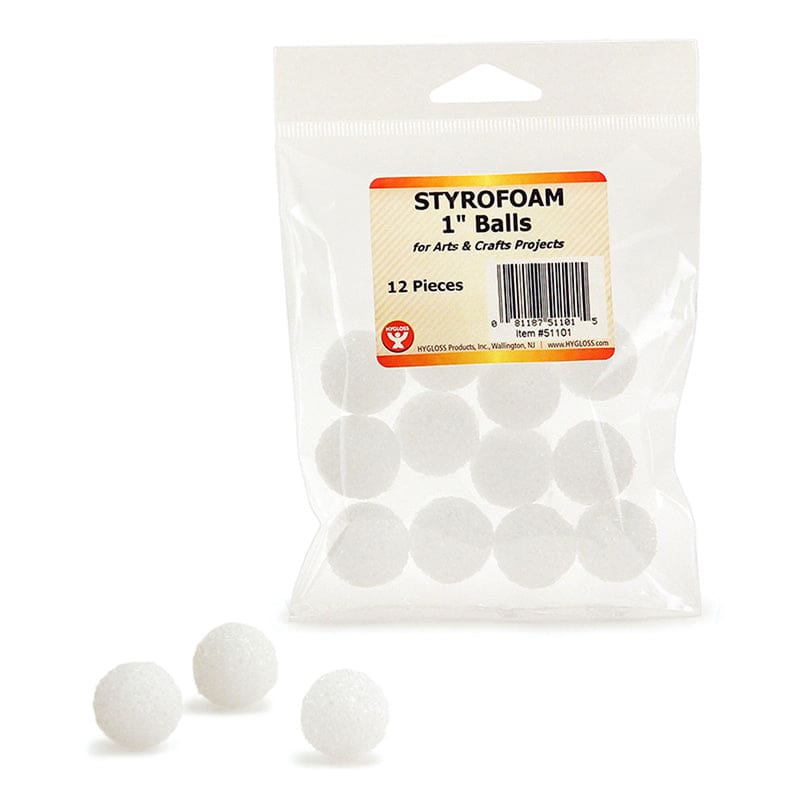 Styrofoam 1In Balls Pack Of 12 (Pack of 12) - Styrofoam - Hygloss Products Inc.
