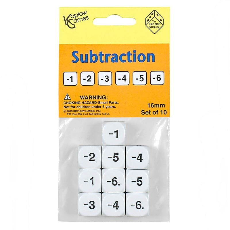 Subtraction Dice Set Of 10 (Pack of 6) - Dice - Koplow Games Inc.