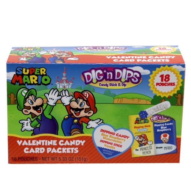 Super Mario Dig N Dips 18 Count Valentine’s Exchange Candy Assorted Flavor 5.33oz - Super Mario