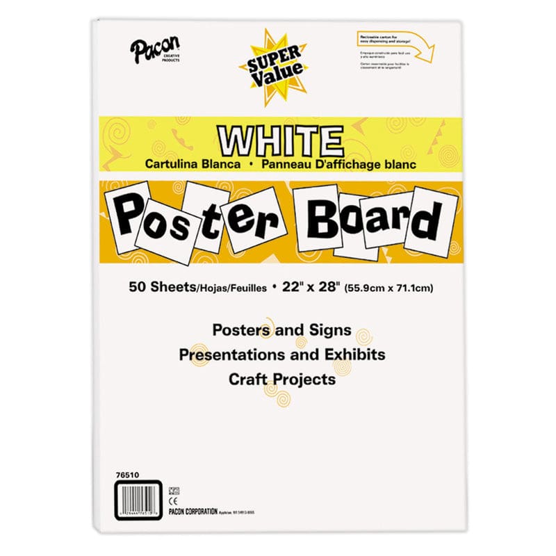 Super Value Poster Board All White 50 Sheets - Poster Board - Dixon Ticonderoga Co - Pacon