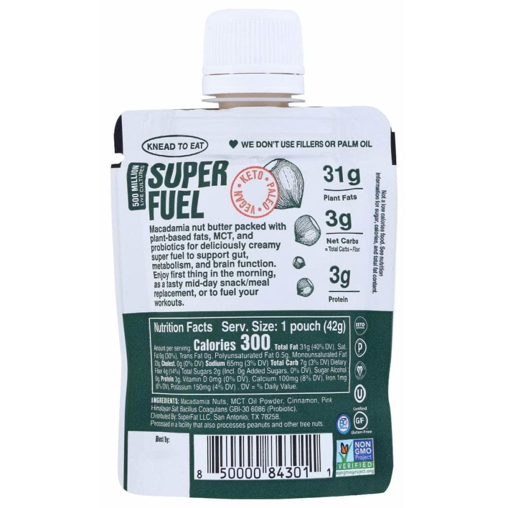 SUPERFAT Grocery > Pantry SUPERFAT: Macadamia MCT Plus Probiotics Keto Nut Butter, 1.5 oz