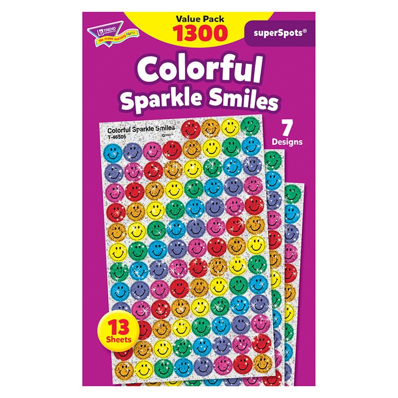 Superspots Variety 1300/Pk Colorful Smiles Sparkle (Pack of 6) - Stickers - Trend Enterprises Inc.