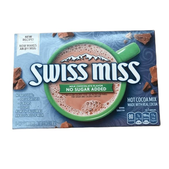 Swiss Miss Milk Chocolate Flavor Hot Cocoa Mix, No Sugar Added, 8 x 0.73 Ounce Envelopes - ShelHealth.Com