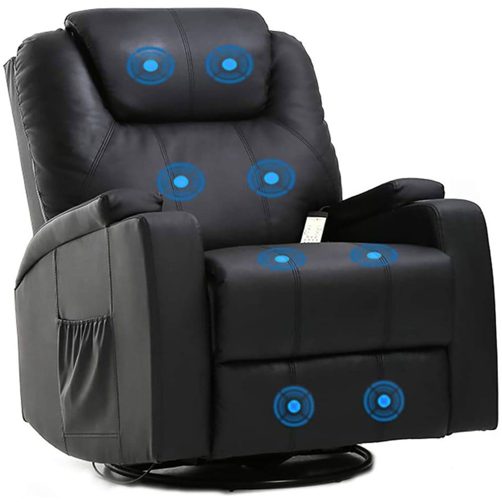 Swivel Rocking 6 Point Vibration Massage Recliner with 2 cup Holders - Black - Massage Chairs - Swivel