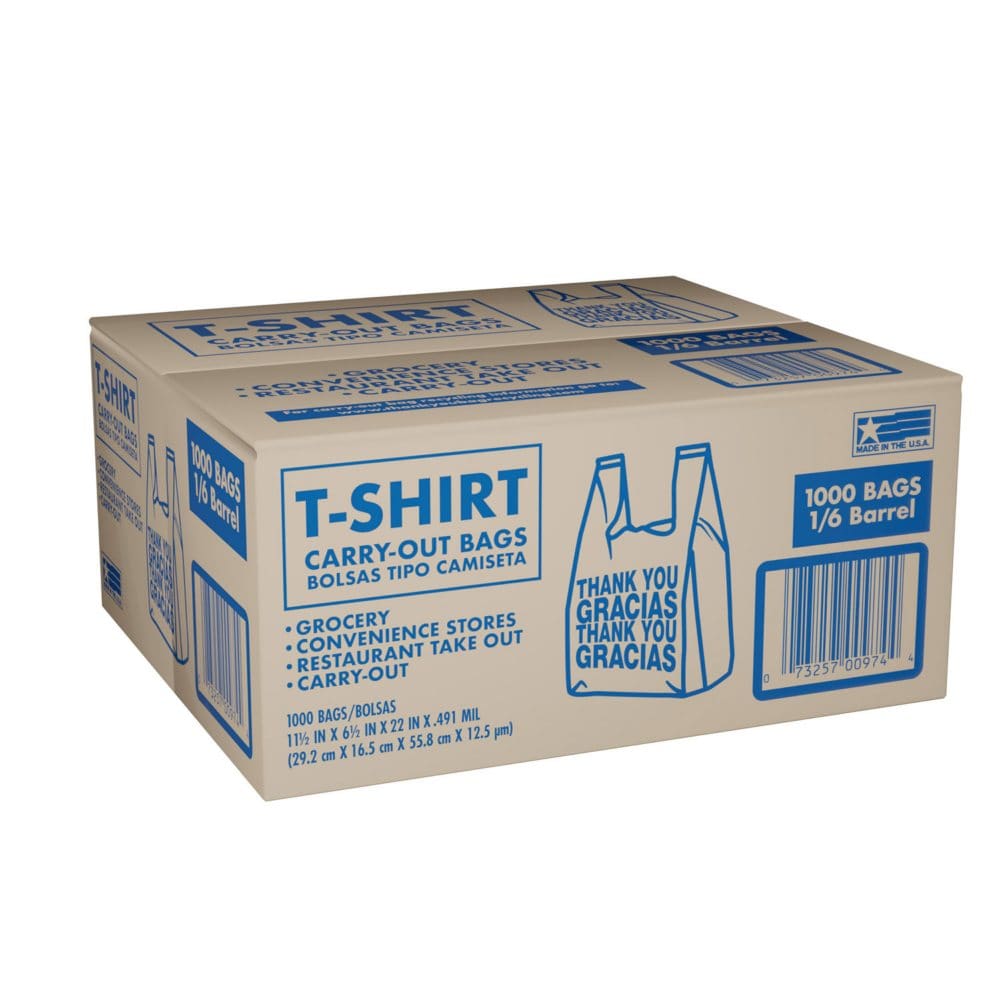 T-Shirt Carry-Out Bags 11.5 x 6.5 x 22 (1,000 ct.) - Paper & Plastic - T-Shirt Carry-Out