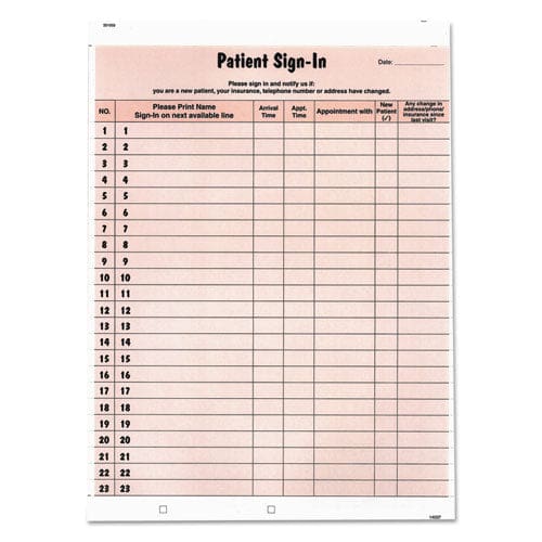 Tabbies Patient Sign-in Label Forms Two-part Carbon 8.5 X 11.63 Salmon Sheets 125 Forms Total - Office - Tabbies®