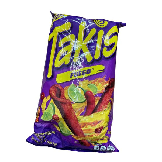 Takis Takis Fuego Rolled Tortilla Chips, Hot Chili Pepper and Lime Artificially Flavored, 9.9 Ounce Bag