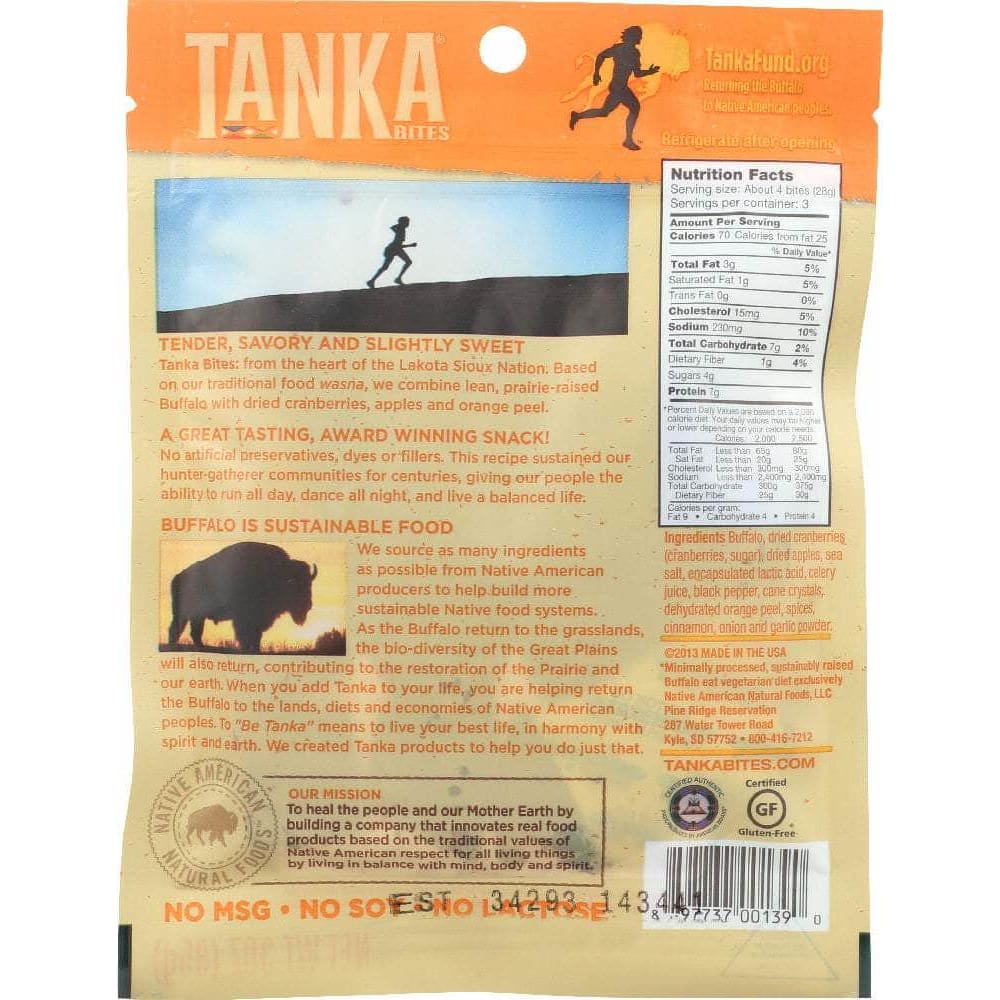 Tanka Bar Tanka Bites Buffalo Meat Apple Orange Peel, 3 Oz