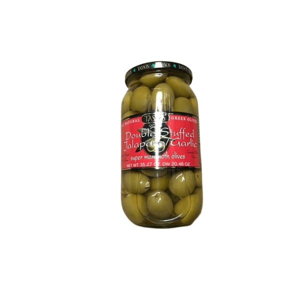 Tassos Double Stuffed Jalapeno-garlic Super Mammoth Greek Olives, 35.27 Oz - ShelHealth.Com