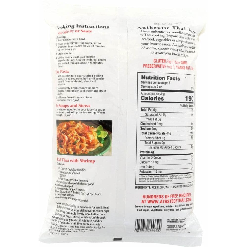 A Taste Of Thai Taste Of Thai Rice Noodles Straight Cut Gluten Free, 16 oz