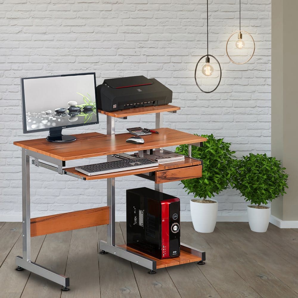 Techni Mobili Complete Computer Workstation Desk Woodgrain - Office Desks - Techni Mobili