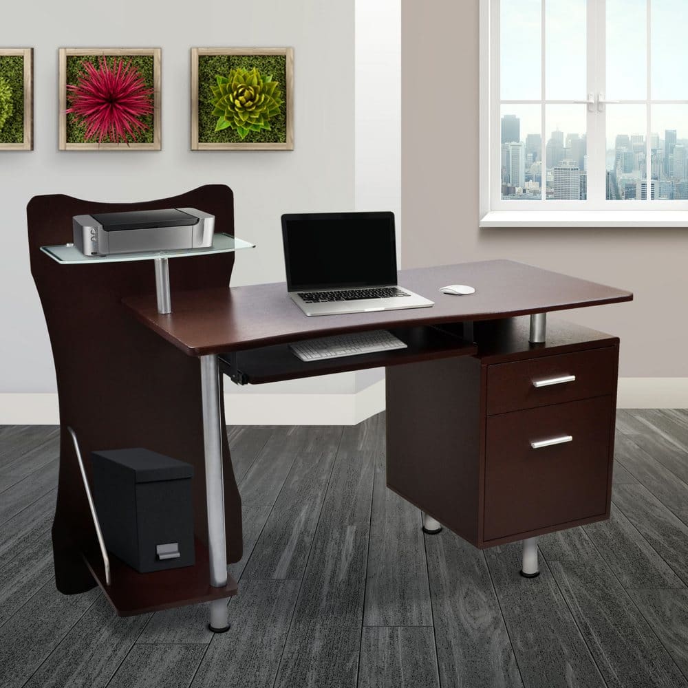 Techni Mobili Stylish Computer Desk with Storage Chocolate - Office Desks - Techni Mobili