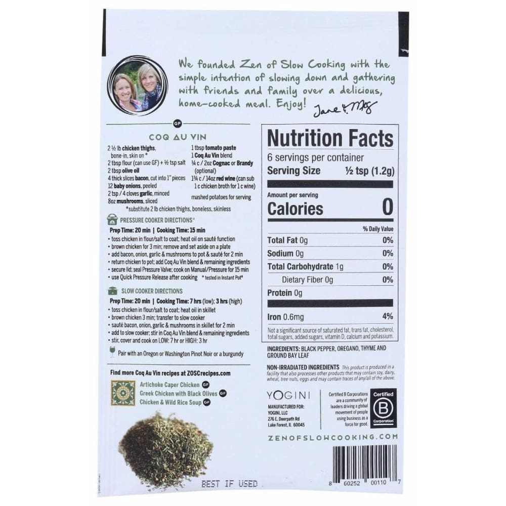 THE ZEN OF SLOW COOKING Grocery > Pantry > Food THE ZEN OF SLOW COOKING: Coq Au Vin Multi Cooker Spice Blends, 0.26 oz