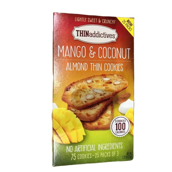 THINaddictives Thin Cookies, Mango Coconut Almond, 75 Cookies, 1.27 lb - ShelHealth.Com