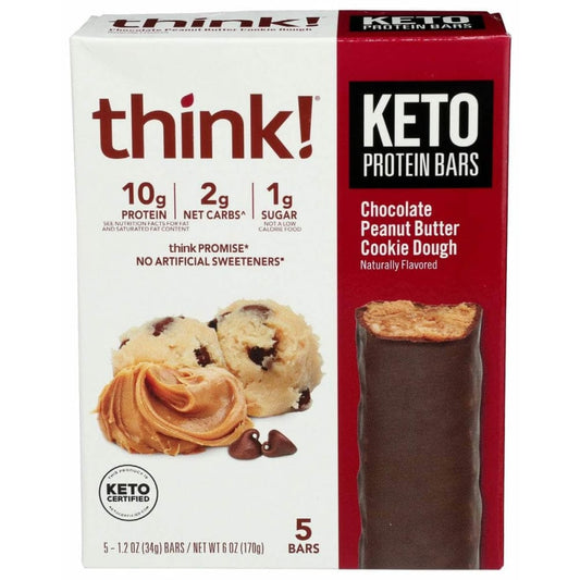 THINK Grocery > Nutritional Bars THINK: Chocolate Peanut Butter Cookie Dough Keto Protein Bar 5 Pieces, 6 oz