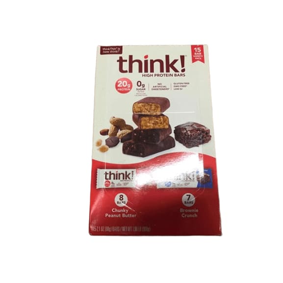 think! High Protein Bars, Chunky Peanut Butter & Brownie Crunch, 15 Count - ShelHealth.Com