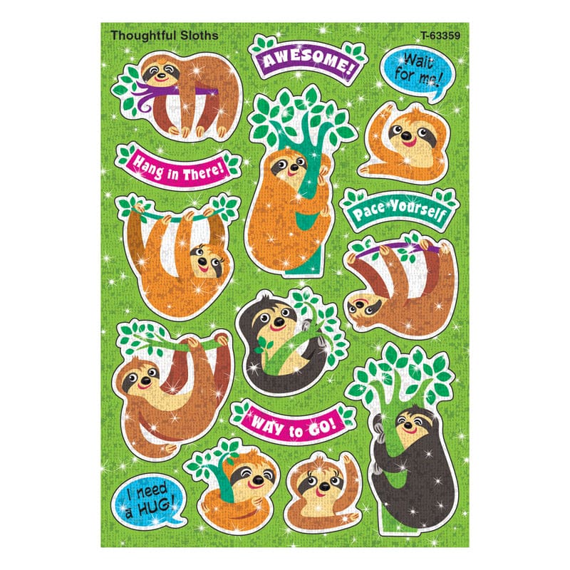 Thoughtful Sloths Sparkle Stickers 32 Ct (Pack of 12) - Stickers - Trend Enterprises Inc.