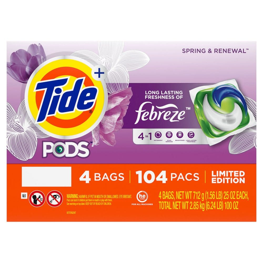 Tide PODS + Febreze Liquid Laundry Detergent Pacs Spring & Renewal (104 ct.) - Laundry Supplies - Tide PODS