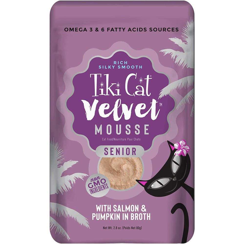 Tiki Pets Cat Velvet Senior Mousse with Salmon and Pumpkin in Broth 2.4oz. (Case Of 12) - Pet Supplies - TIKI Pets