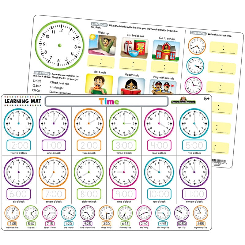 Time Learning Mat (Pack of 12) - Mats - Teacher Created Resources