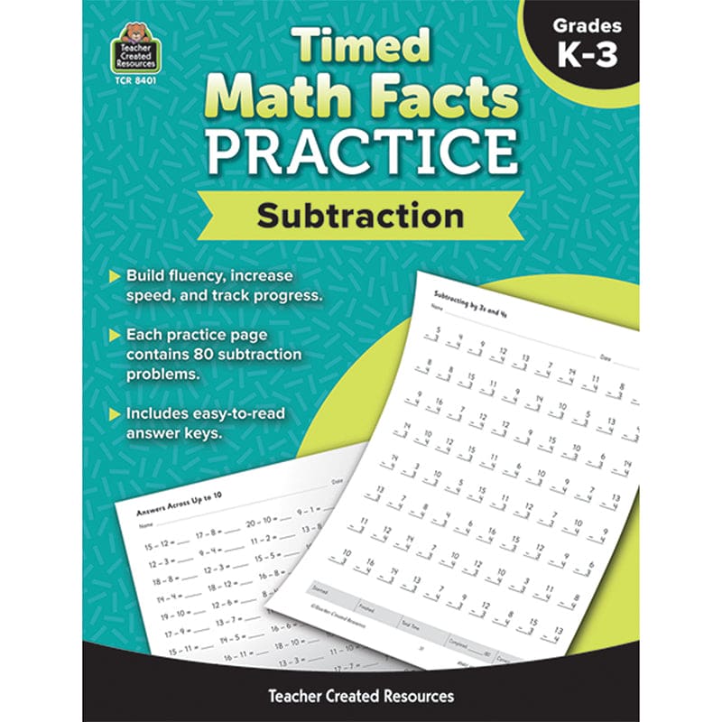 Timed Math Facts Subtraction (Pack of 6) - Addition & Subtraction - Teacher Created Resources