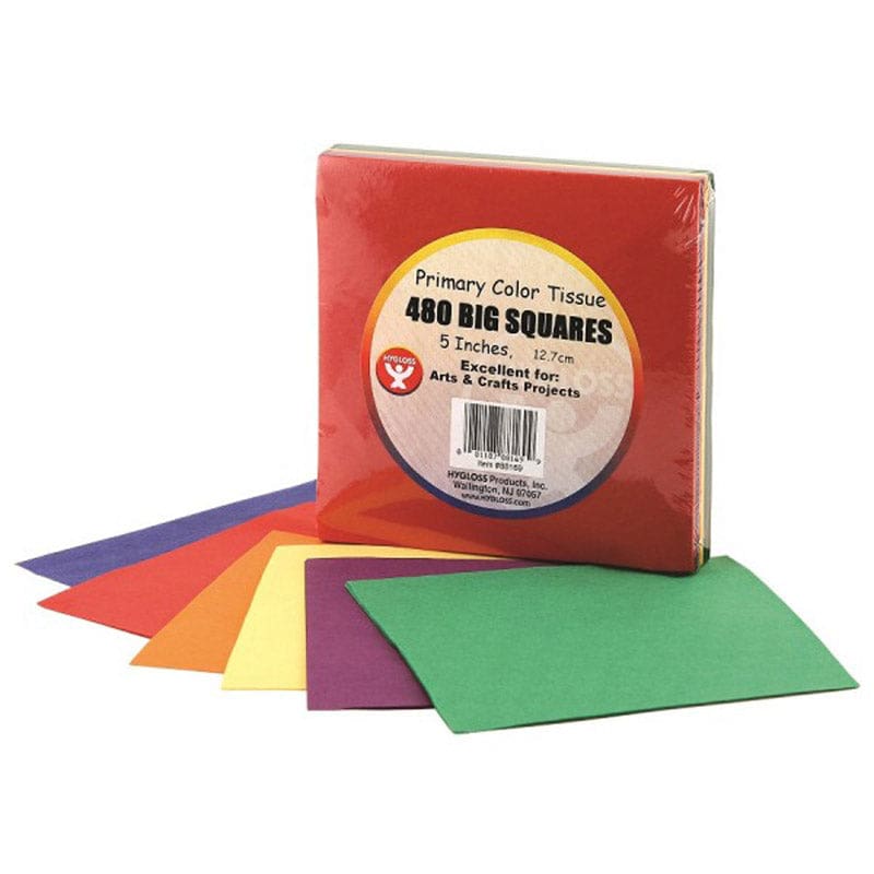 Tissue Paper 480Ct 5In Squares Primary Colors (Pack of 6) - Tissue Paper - Hygloss Products Inc.