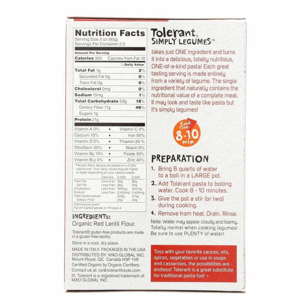 Tolerant Tolerant Pasta Red Lentil Rotini Organic, 8 oz