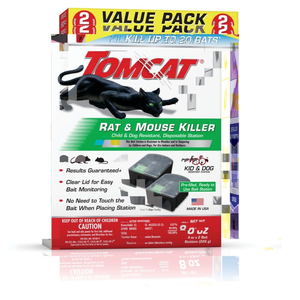 Tomcat Rat & Mouse Killer Child & Dog Resistant Disposable Station Value Pack - 2 Pre-filled Disposable Bait Stations - Pest Control