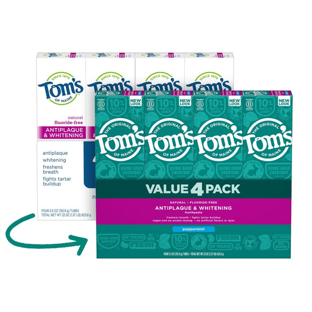 Tom’s of Maine Fluoride-Free Antiplaque & Whitening Toothpaste Peppermint (5.5 oz. 4 pk.) - Oral Care - Tom’s