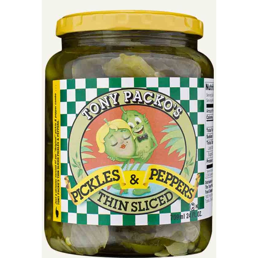 TONY PACKOS Grocery > Pantry > Condiments TONY PACKOS: Packo Thin Slcd Pickles & Pep, 24 oz