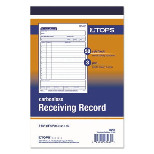 TOPS Receiving Record Book Three-part Carbonless 5.56 X 7.94 50 Forms Total - Office - TOPS™