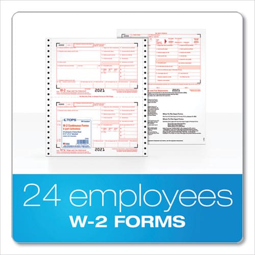 TOPS W-2 Tax Form For Dot Matrix Printers Fiscal Year: 2022 Six-part Carbonless 5.5 X 8.5 2 Forms/sheet 24 Forms Total - Office - TOPS™