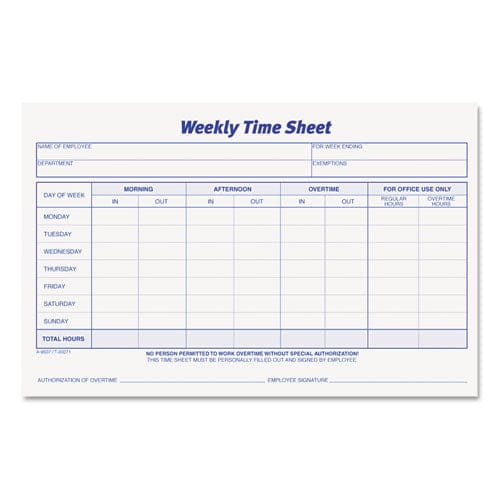 TOPS Weekly Time Sheets One-part (no Copies) 8.5 X 5.5 50 Forms/pad 2 Pads/pack - Office - TOPS™