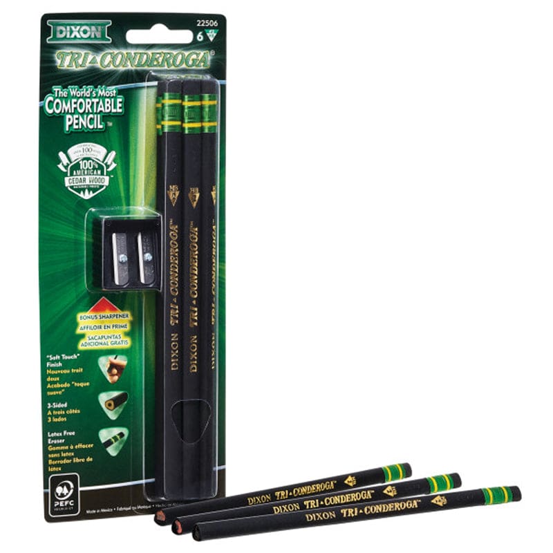 Tri-Conderoga 3-Sided Pencils 6/Pk with Sharpener (Pack of 8) - Pencils & Accessories - Dixon Ticonderoga Company