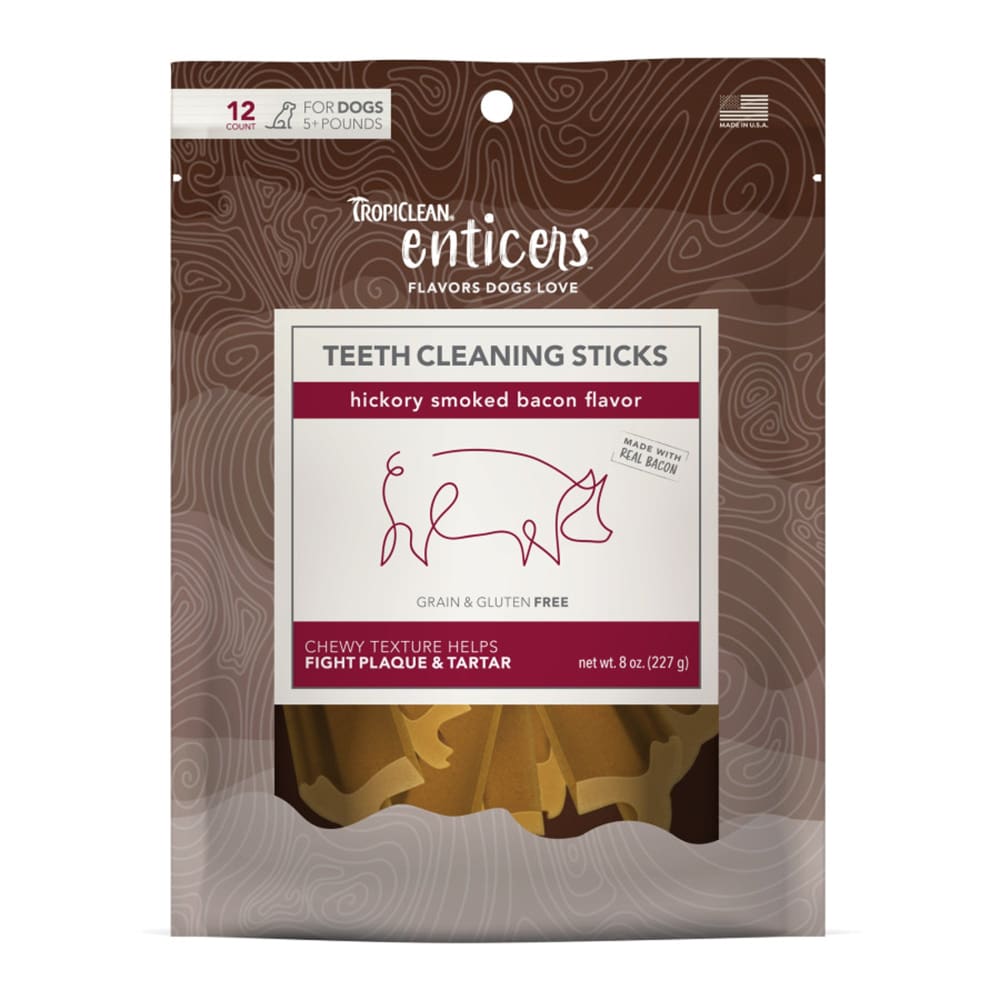 TropiClean Enticers Teeth Cleaning Sticks for Dogs Hickory Smoked Bacon; 1ea-12 ct - Pet Supplies - TropiClean