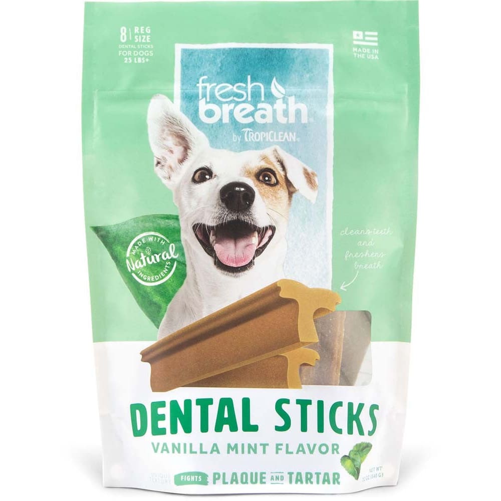 TropiClean Fresh Breath Dental Sticks for Dogs 8 oz 8 Count Regular - Pet Supplies - TropiClean