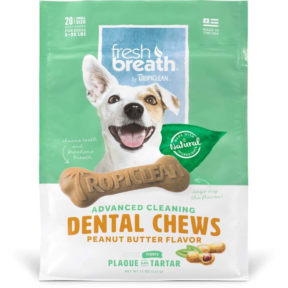 TropiClean Fresh Breath Peanut Butter Dental Chews for Dogs 11 oz 20 Count Small - Pet Supplies - TropiClean