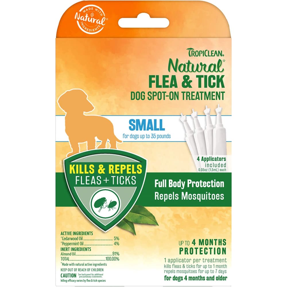TropiClean Natural Flea and Tick Spot On Treatment for Dogs 0.2 fl. oz 4 Count - Pet Supplies - TropiClean