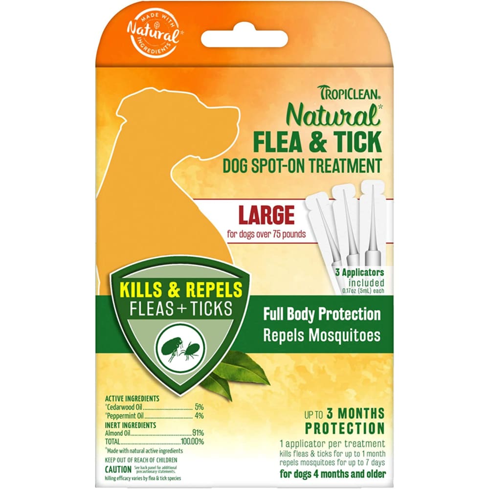 TropiClean Natural Flea and Tick Spot On Treatment for Dogs 0.68 fl. oz 4 Count - Pet Supplies - TropiClean