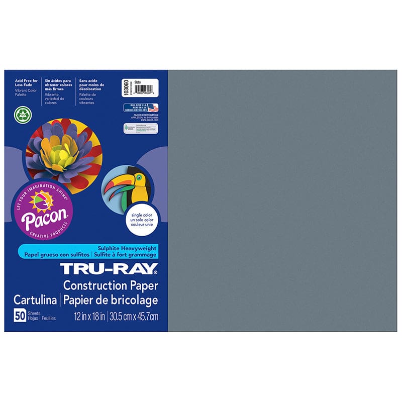 Tru Ray 12X18 Slate Construction Paper 50Sht Per Pk (Pack of 6) - Construction Paper - Dixon Ticonderoga Co - Pacon