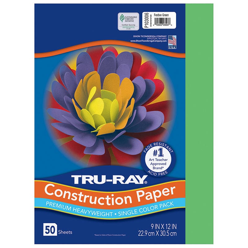Tru Ray 9 X 12 Festive Green 50 Sht Construction Paper (Pack of 10) - Construction Paper - Dixon Ticonderoga Co - Pacon