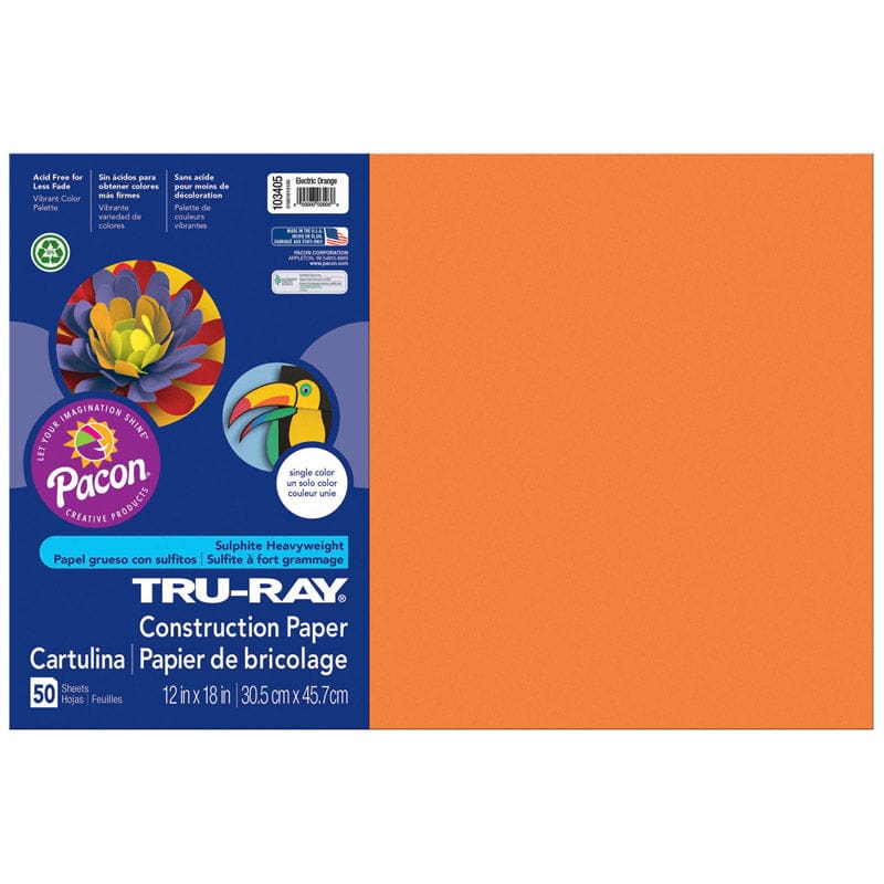 Tru Ray Electric Orange 12X18 Fade Resistant Construction Paper (Pack of 6) - Construction Paper - Dixon Ticonderoga Co - Pacon