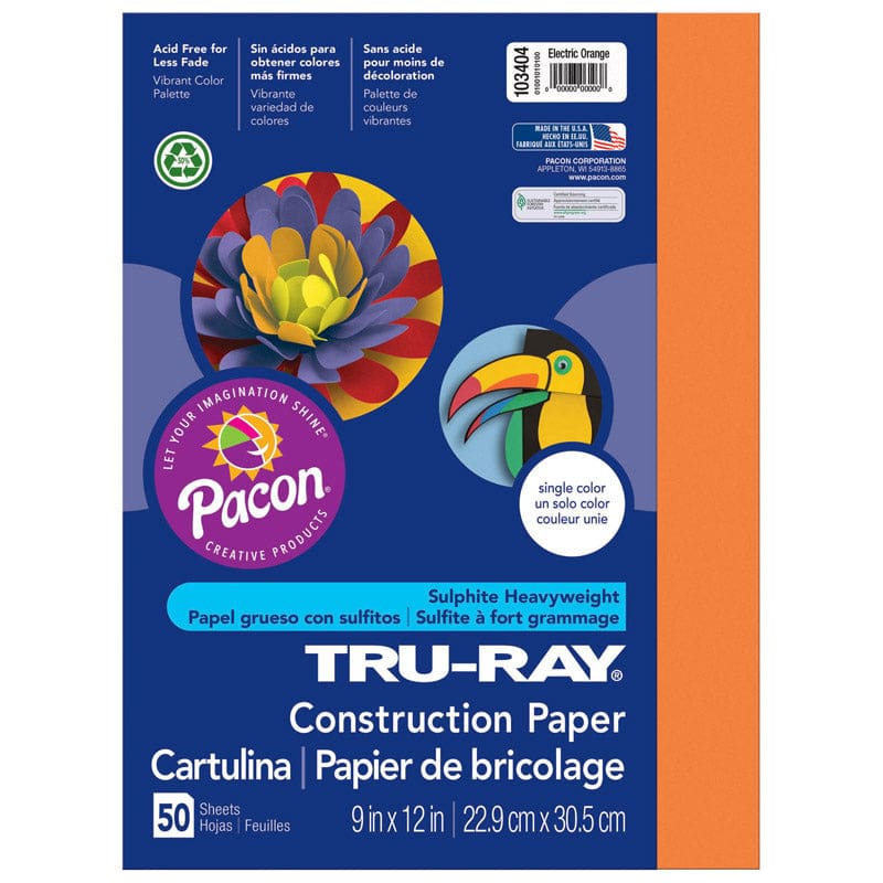 Tru Ray Electric Orange 9X12 Fade Resistant Construction Paper (Pack of 10) - Construction Paper - Dixon Ticonderoga Co - Pacon